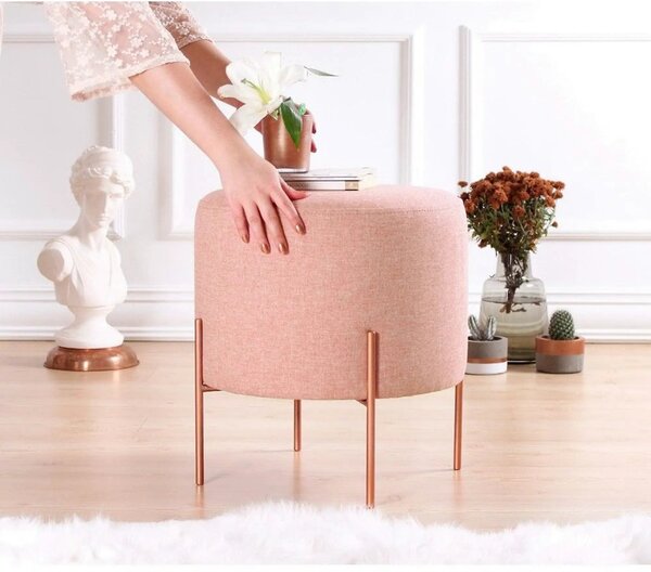 Taburet COPPER 44, roz/cupru, material textil/otel, 40x40x42 cm