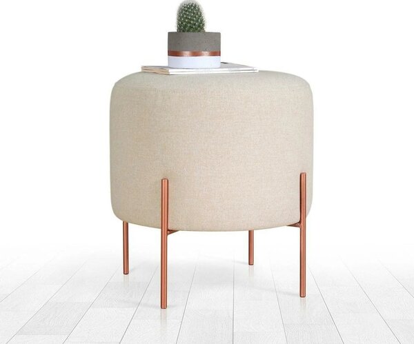 Taburet COPPER 46, crem/cupru, material textil/otel, 40x40x42 cm