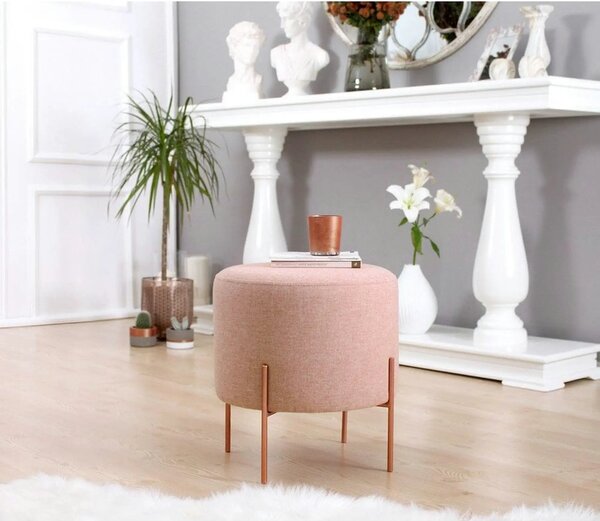 Taburet COPPER 44, roz/cupru, material textil/otel, 40x40x42 cm