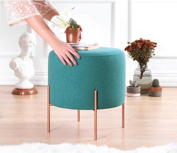 Taburet COPPER 45, verde/cupru, material textil/otel, 40x40x42 cm