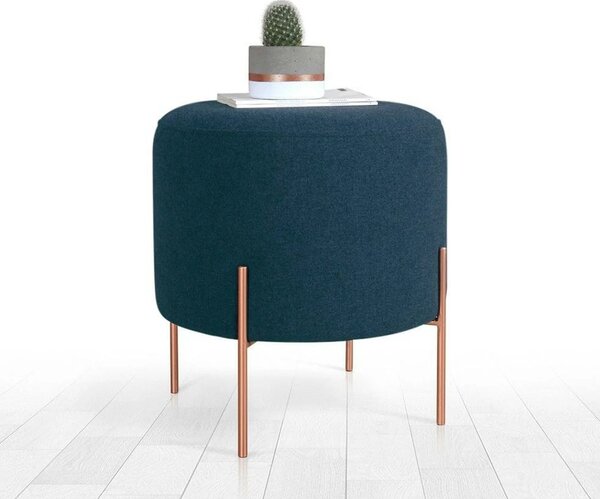 Taburet COPPER 50, albastru inchis/cupru, material textil/otel, 40x40x