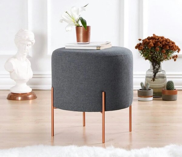 Taburet COPPER 47, gri/cupru, material textil/otel, 40x40x42 cm