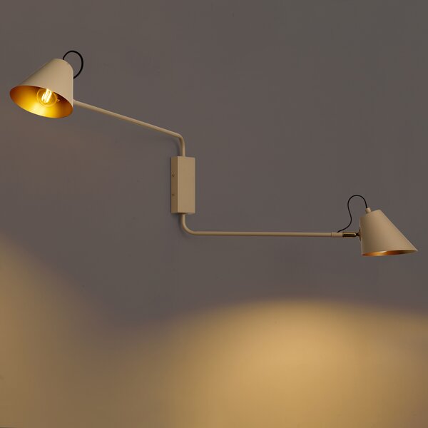 Lampă de perete modernă Taupe cu interior auriu reglabilă cu 2 lumini - Lune