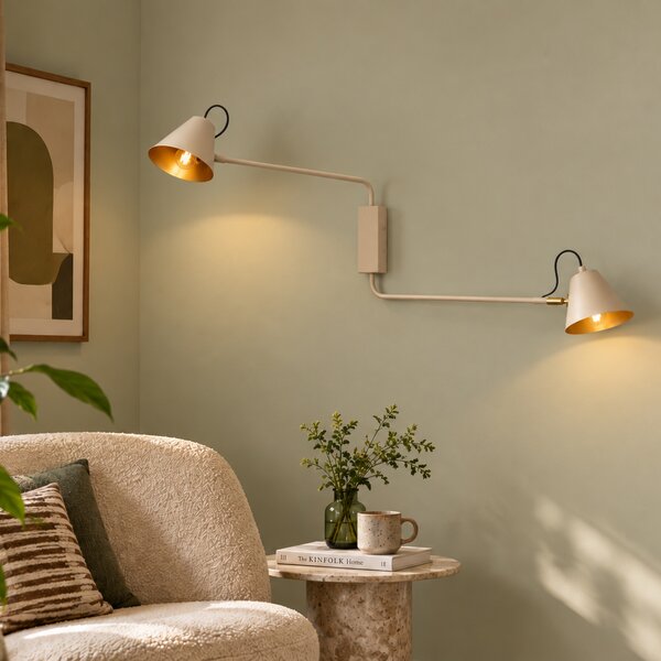 Lampă de perete modernă Taupe cu interior auriu reglabilă cu 2 lumini - Lune
