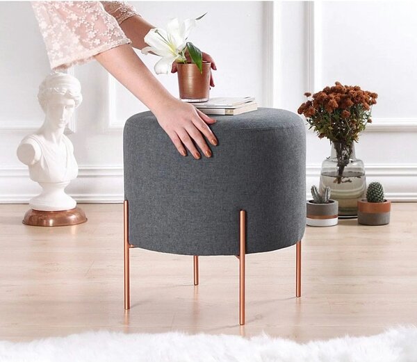Taburet COPPER 47, gri/cupru, material textil/otel, 40x40x42 cm