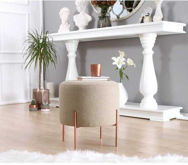 Taburet COPPER 48, bej/cupru, material textil/otel, 40x40x42 cm
