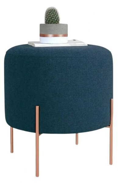 Taburet COPPER 50, albastru inchis/cupru, material textil/otel, 40x40x