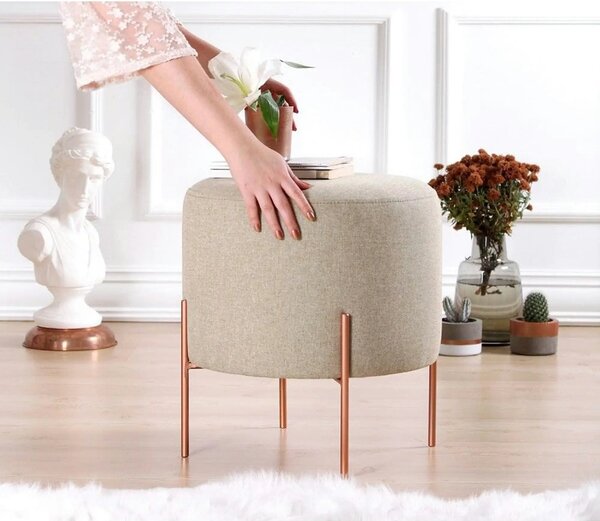Taburet COPPER 48, bej/cupru, material textil/otel, 40x40x42 cm
