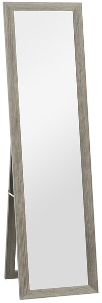 HOMCOM Oglindă Autoportantă Modernă, 37x157 cm, Oglindă de Perete și de Podea în Mărime Naturală cu Ramă din Lemn și Suport, pentru Dormitor, Living și Hol, Gri | Aosom Romania