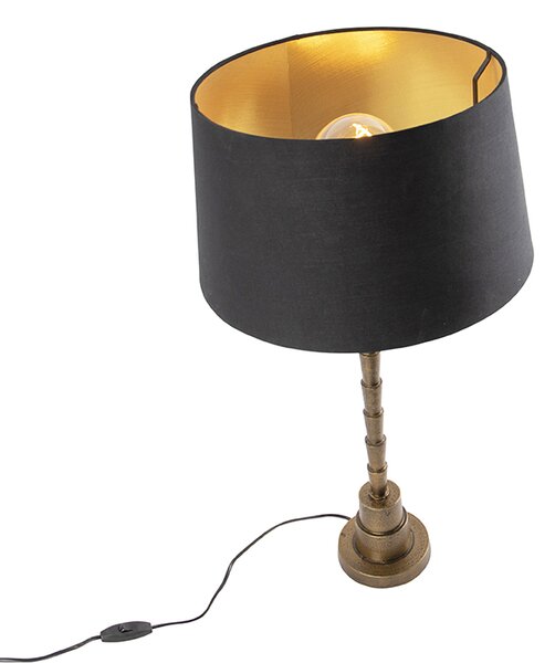 Lampă de masă Art Deco bronz cu abajur din bumbac negru 35 cm - Pisos