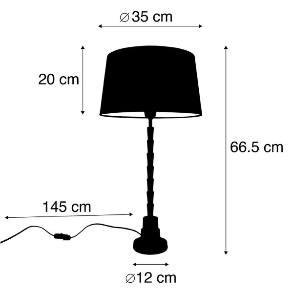 Lampă de masă Art Deco bronz cu abajur din bumbac negru 35 cm - Pisos