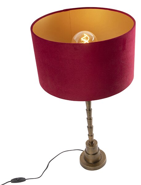 Lampă de masă Art Deco din bronz cu abajur din catifea roșie 35 cm - Pisos