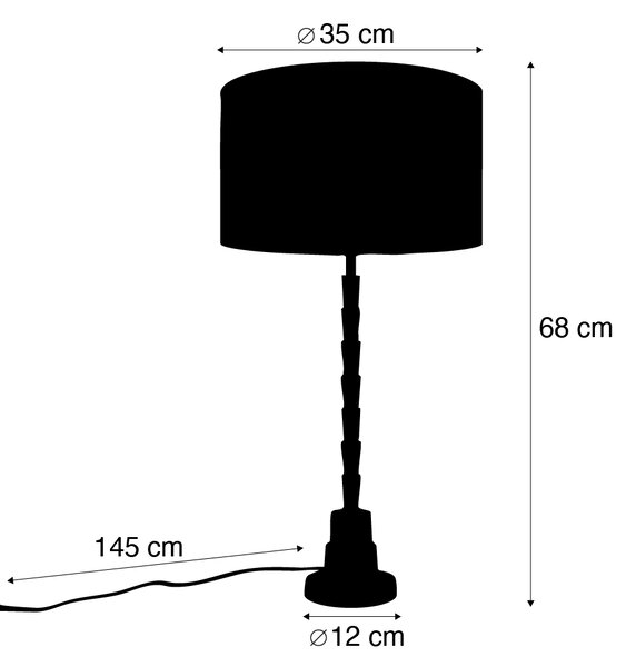 Lampă de masă bronz cu abajur din velur cu design frunze și interior auriu - Pisos