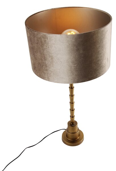 Lampă de masă bronz cu abajur de catifea gri-maroniu 35cm - Pisos