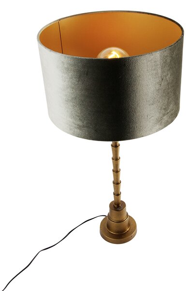 Lampă de masă bronz cu abajur de catifea verde 35cm - Pisos