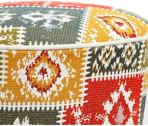 Taburet RUG, multicolor/stejar, material textil/lemn, 42x42x42 cm
