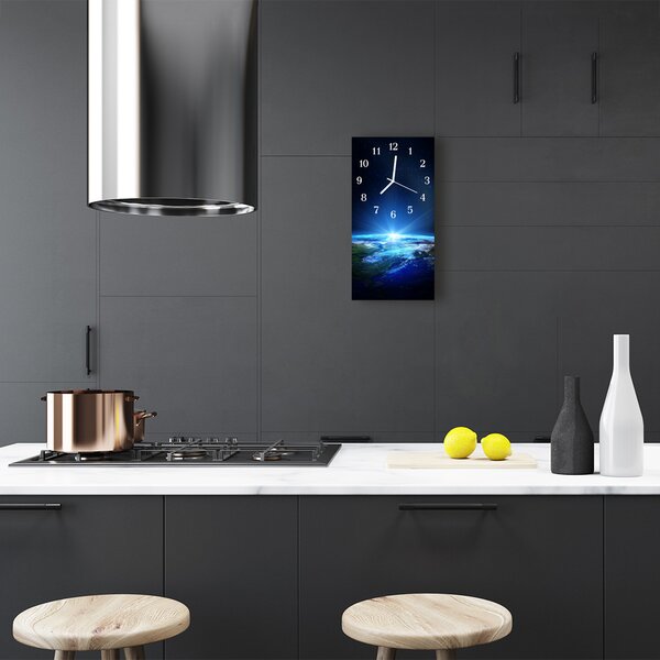 Ceas de perete din sticla vertical Blue earth universe