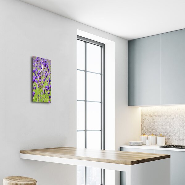 Ceas de perete din sticla vertical Flori colorate lavender