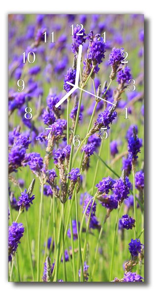 Ceas de perete din sticla vertical Flori colorate lavender