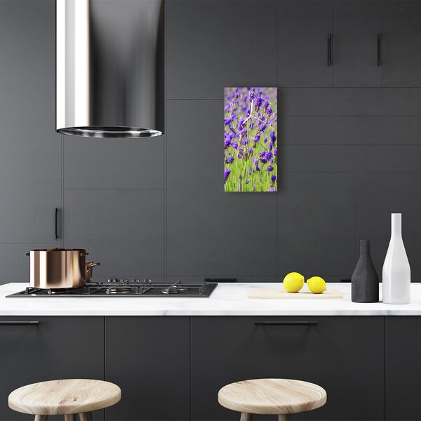 Ceas de perete din sticla vertical Flori colorate lavender