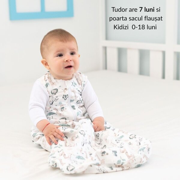 Set 2 saci de dormit copii ajustabili din material flausat 0–18 luni Kidizi Safari Giraffe, 1 tog