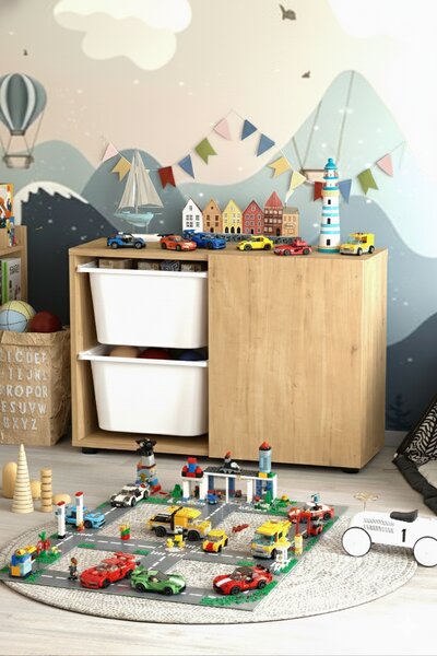 Dulap depozitare jucarii - Play Stejar deschis, 61x89x32 cm