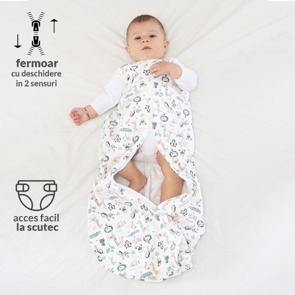 Set 2 saci de dormit copii ajustabili din material flausat 0–18 luni Kidizi Safari Giraffe, 1 tog