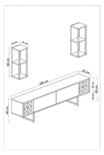 Mobilier living GOLD LINE, nuc/auriu, PAL melaminat/metal, 3 piese