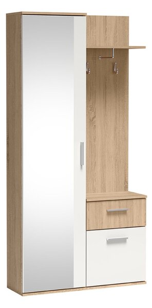 Garderobă pentru hol cu oglindă Lux, stejar sonoma/alb