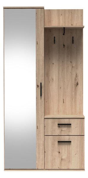 Garderobă pentru hol cu oglindă Lux, stejar artizanal