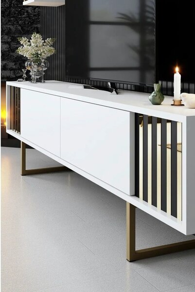 Mobilier living GOLD LINE, alb/auriu, PAL melaminat/metal, 3 piese