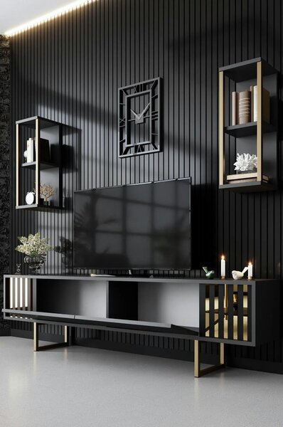 Mobilier living GOLD LINE, gri antracit/auriu, PAL melaminat/metal, 3