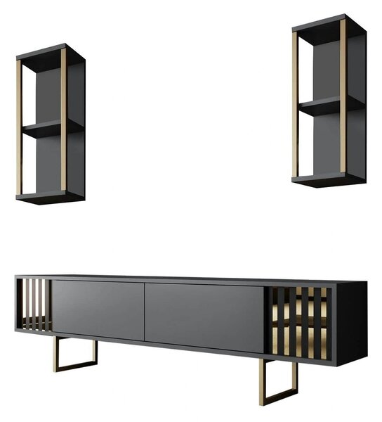 Mobilier living GOLD LINE, gri antracit/auriu, PAL melaminat/metal, 3