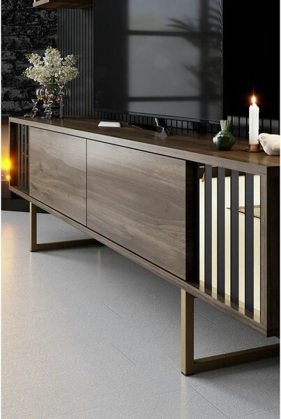 Mobilier living GOLD LINE, nuc/auriu, PAL melaminat/metal, 3 piese