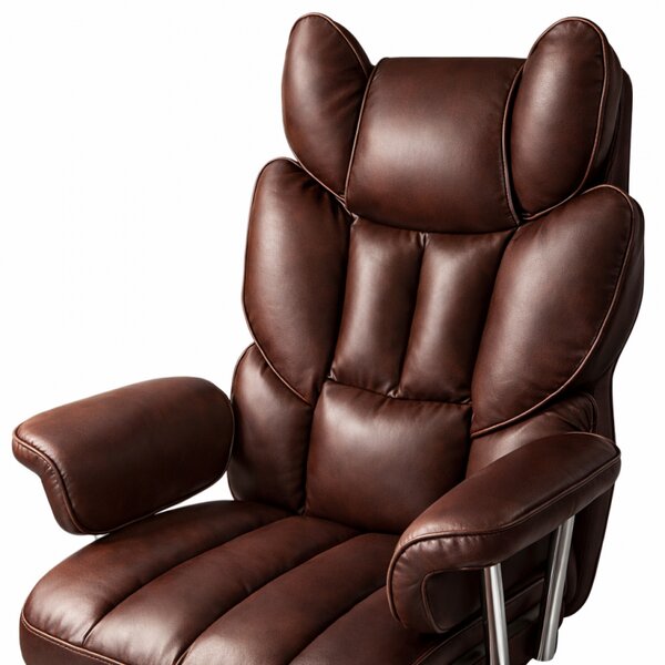Scaun de birou de lux RELAX PRO cu suport pentru picioare - piele ecologică maro