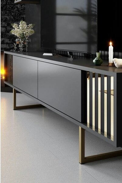 Mobilier living GOLD LINE, gri antracit/auriu, PAL melaminat/metal, 3