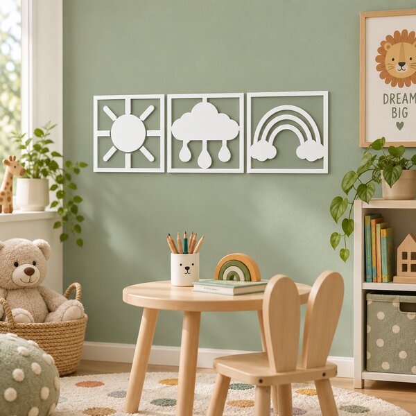 Vremea Veselă – Set 3 decorațiuni de perete din plexiglas alb pentru copii | NOOT