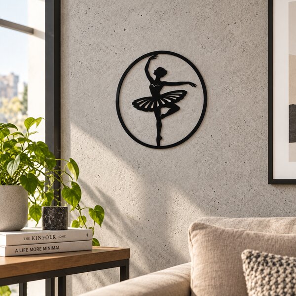 Decorațiune de perete Balerina Grațioasă – Plexiglas negru, Ø 20 cm | NOOT