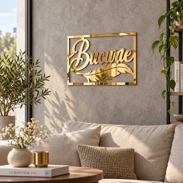 Decorațiune de perete Bucurie Aurie – Plexiglas oglindă auriu, 32 × 22 cm | NOOT