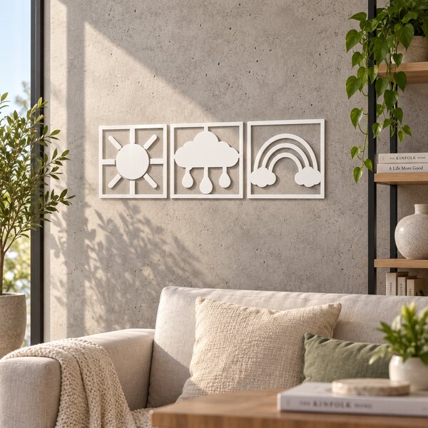 Vremea Veselă – Set 3 decorațiuni de perete din plexiglas alb pentru copii | NOOT