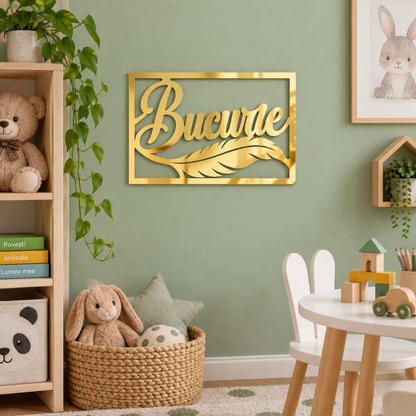 Decorațiune de perete Bucurie Aurie – Plexiglas oglindă auriu, 32 × 22 cm | NOOT