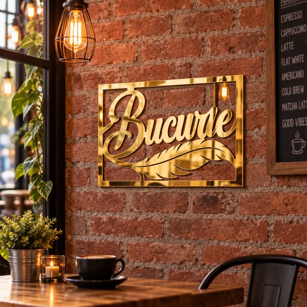 Decorațiune de perete Bucurie Aurie – Plexiglas oglindă auriu, 32 × 22 cm | NOOT
