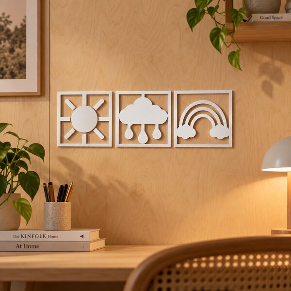 Vremea Veselă – Set 3 decorațiuni de perete din plexiglas alb pentru copii | NOOT