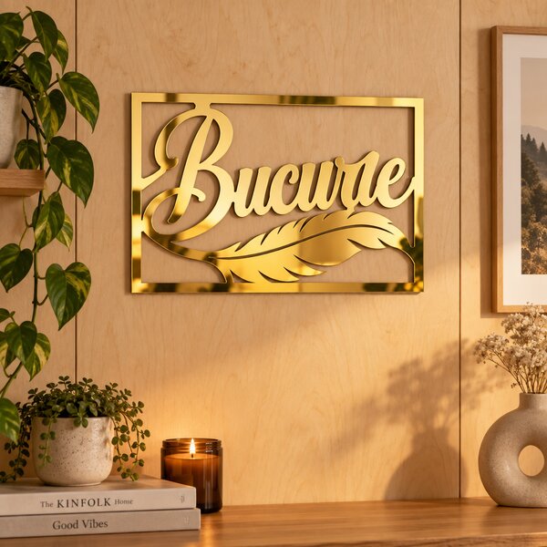 Decorațiune de perete Bucurie Aurie – Plexiglas oglindă auriu, 32 × 22 cm | NOOT