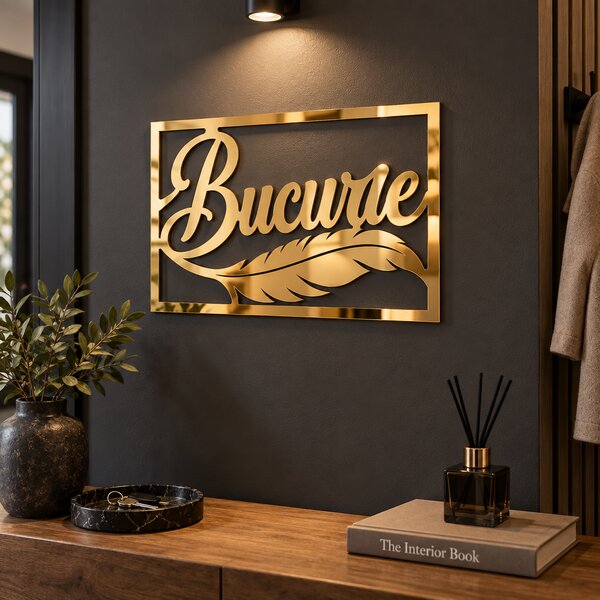 Decorațiune de perete Bucurie Aurie – Plexiglas oglindă auriu, 32 × 22 cm | NOOT