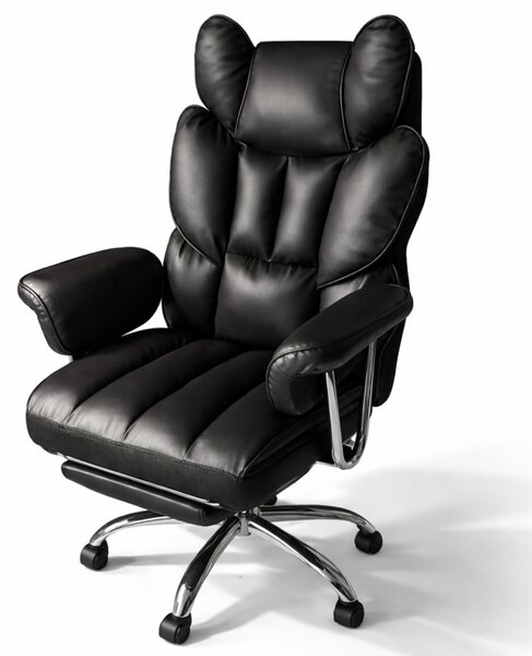 Scaun de birou de lux RELAX PRO cu suport pentru picioare - piele ecologică neagră