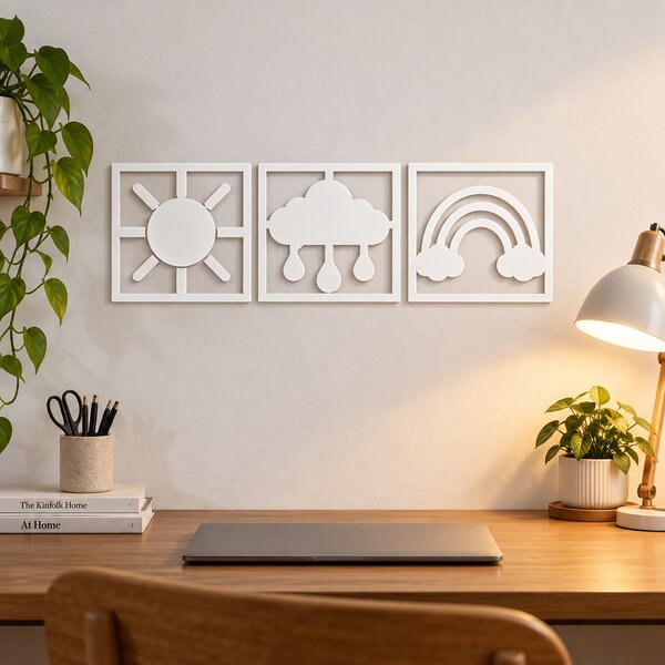Vremea Veselă – Set 3 decorațiuni de perete din plexiglas alb pentru copii | NOOT