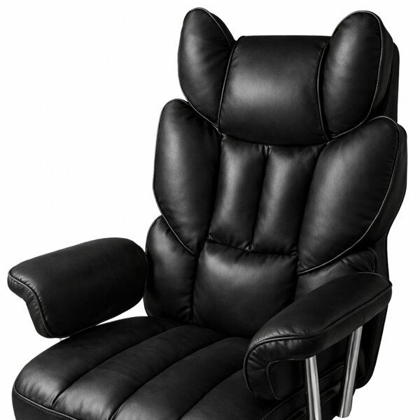 Scaun de birou de lux RELAX PRO cu suport pentru picioare - piele ecologică neagră
