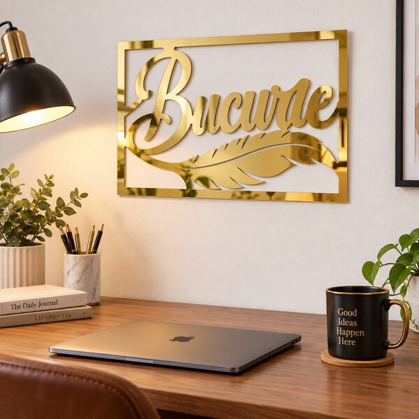 Decorațiune de perete Bucurie Aurie – Plexiglas oglindă auriu, 32 × 22 cm | NOOT