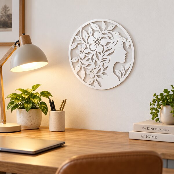 Decorațiune de perete Floral Elegance NOOT – Plexiglas alb, Ø 24 cm